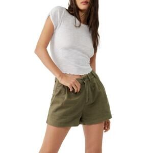 Free People Billie Chino Shorts Size 10 Green Relaxed High Rise Pleated Preppy